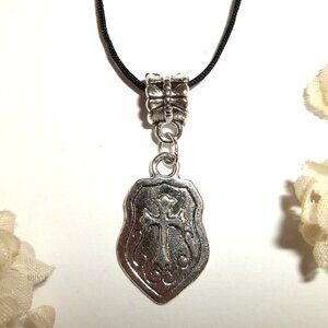 Silver Cross Shield Necklace Unisex Jewelry Pendant Charm Cord Medallion C901